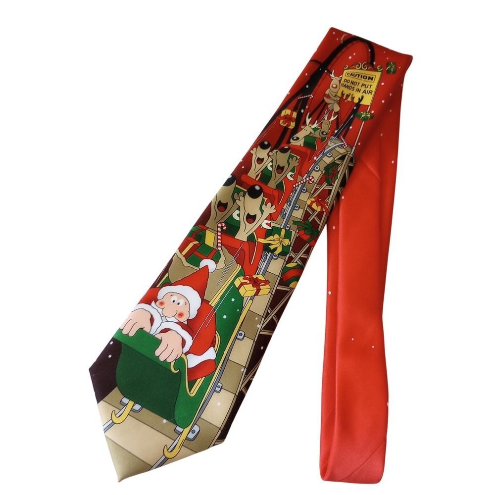 Tie Tales Mens Christmas Santa Reindeer Roller Coaster Novelty Red Necktie